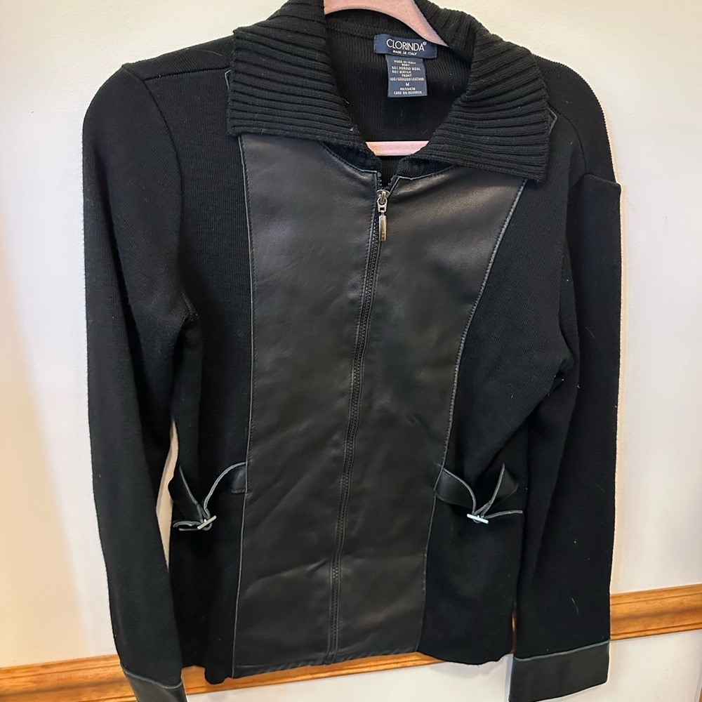 Zip Sweater w/ Collar & Leather